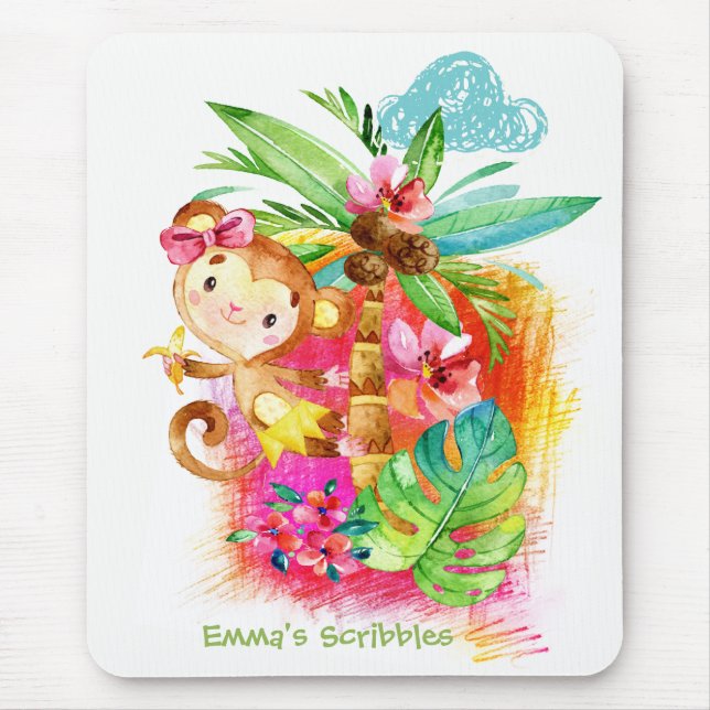 Mousepad Macaco Menina Fofo Subindo na Árvore (Frente)