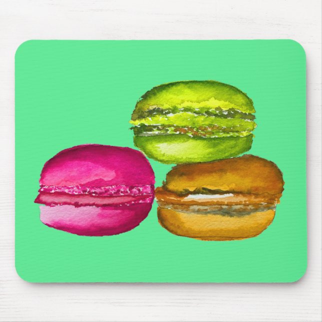 Mousepad Macarons Coloridos, a aquarela e a arte funky (Frente)