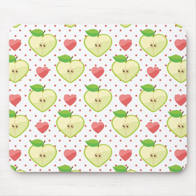 Mousepad Maçãs De Coração Com Bolinhas E Corações Rosa (Frente)