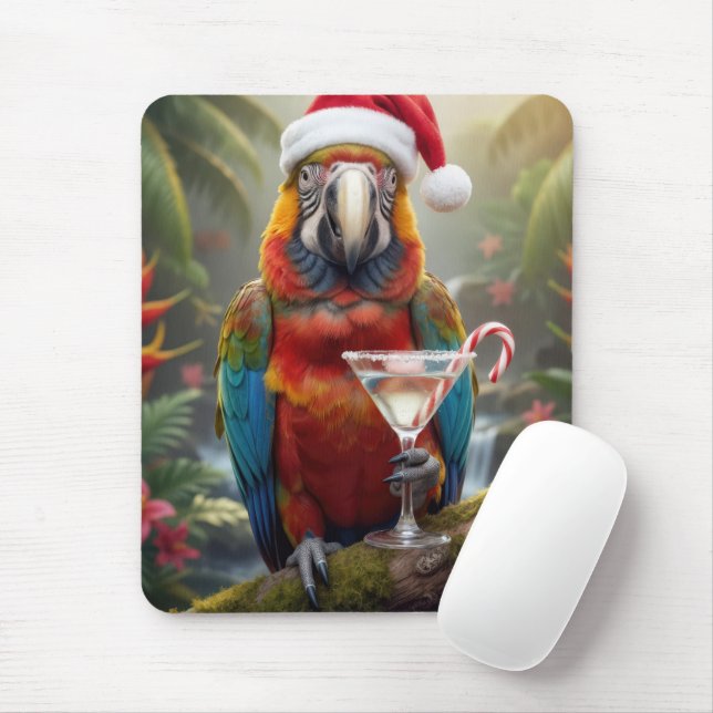 Mousepad Macaw Wearing a Santa Claus Hat (Com mouse)