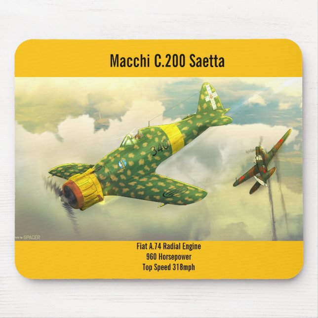 Mousepad Macchi C.200 Cabeçote do avião de Saetta (Frente)