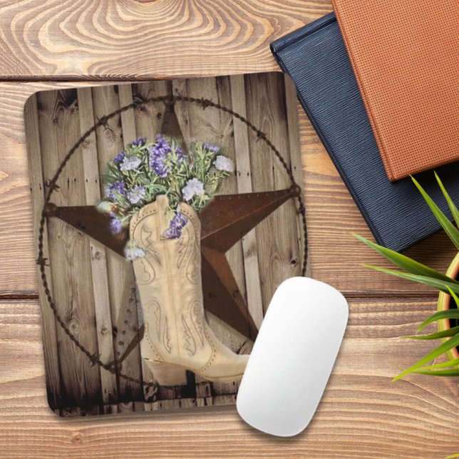 Mousepad madeira de celeiro rústico flor silvestre caubói c (rustic barn wood wildflower Western country cowboy Mouse Pad)
