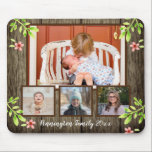 Mousepad Madeira russa e Watercolor Floral 4 Foto<br><div class="desc">Quatro mouse colagem de fotos com textura de fundo de madeira rústica e flores de aquarela. Fácil de mudar o texto e as fotos no modelo para torná-lo seu.</div>