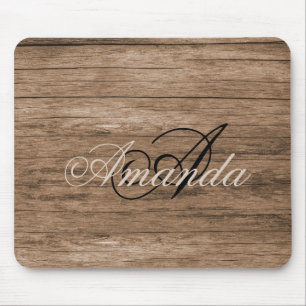 Mousepad Madeira Rústica Projetada Com Mouse Monograma
