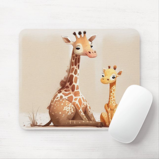 Mousepad Madre Girafa Com Aquarela De Bebê (Com mouse)