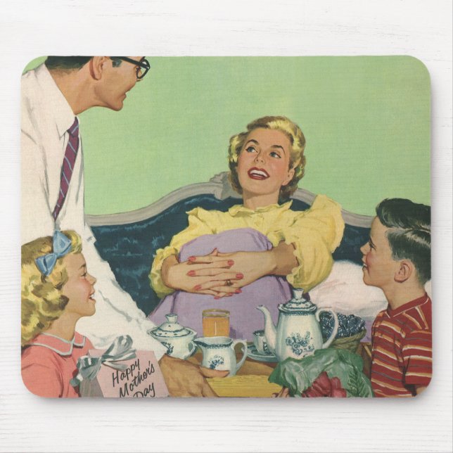 Mousepad Mãe Antiga Serviu Café da Manhã na Cama pela Famíl (Frente)