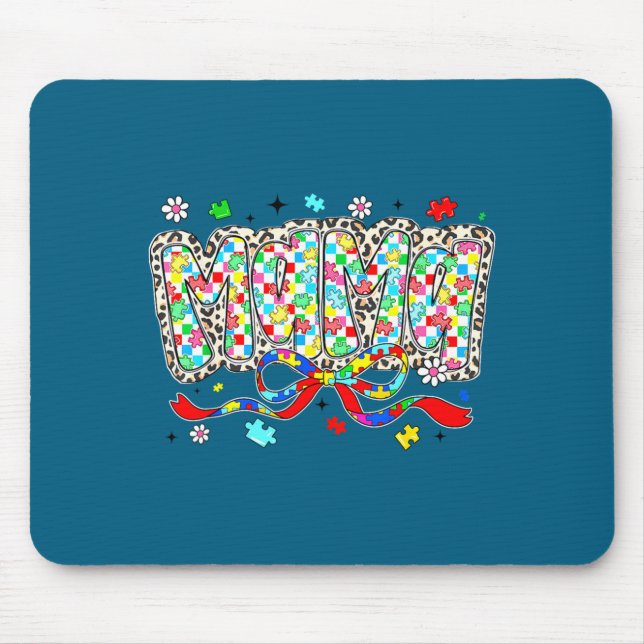 Mousepad Mãe autista mamãe leopardo xadrez peça de quebra-c (Frente)