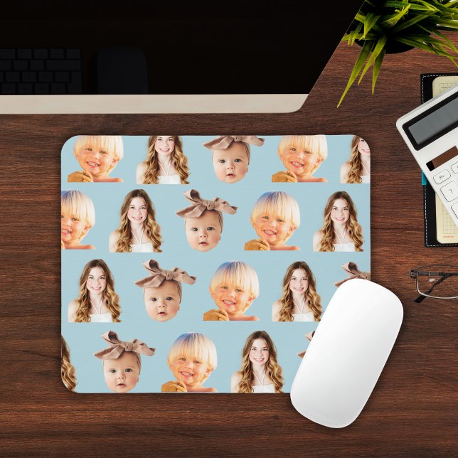 Mousepad Mãe Azul Suave de 3 Crianças Foto Personalizada (Cute Blue Mom of 3 Kids Photo Personalized Mouse Pad
)