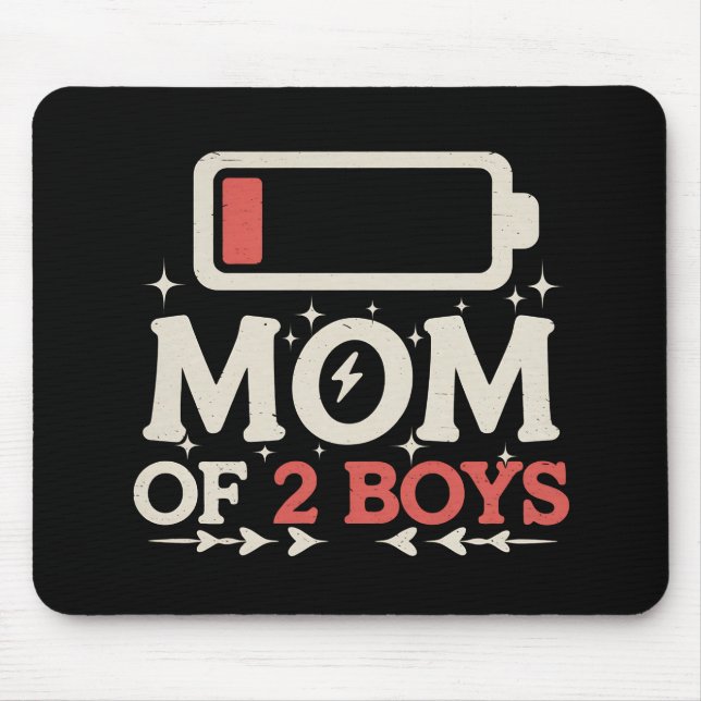 Mousepad Mãe de 2 Meninos Bateria Baixa Funny Dia das Mães (Frente)