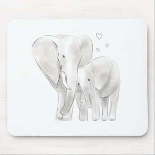 Mousepad mãe de elefante e aquarela de esboço de bebês c