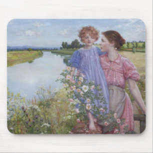 Mousepad Mãe e Criança por um rio com Rosas selvagens
