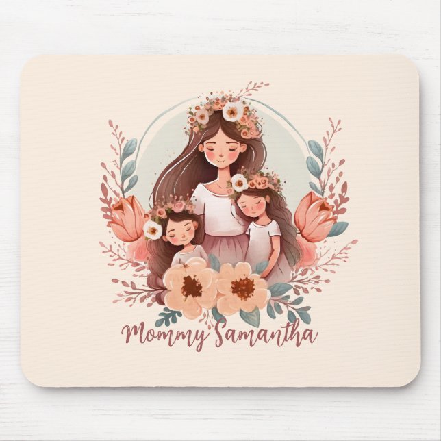 Mousepad Mãe e Duas Filhas em Quadro Floral (Frente)