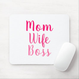 Mousepad Mãe Esposa Chefe rosa, branco, script personalizad
