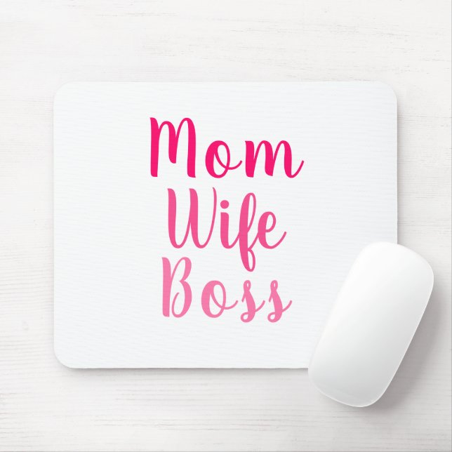 Mousepad Mãe Esposa Chefe rosa, branco, script personalizad (Com mouse)