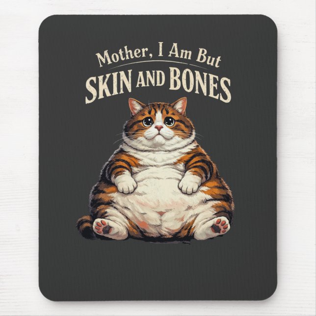 Mousepad Mãe, Eu Não Passo de Pele e Ossos – Gato Gordinho  (Frente)