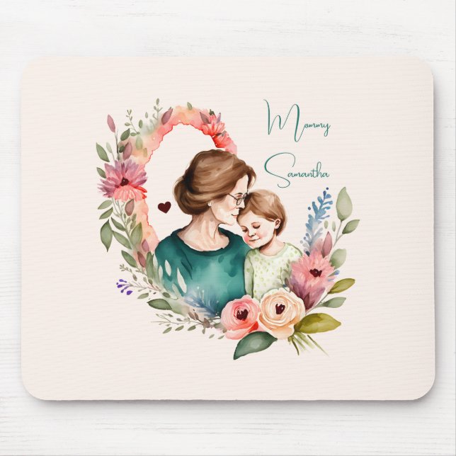 Mousepad Mãe Floral Personalizada e Filho Filha (Frente)