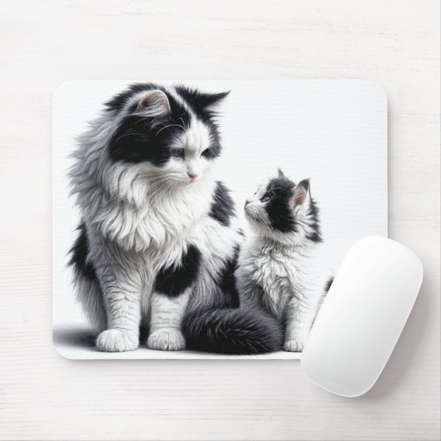 Mousepad Mãe Gato e Gatinho em Branco (Com mouse)