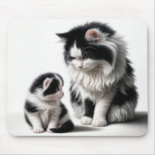 Mousepad Mãe Gato e Gatinho em Branco