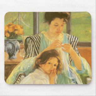 Mousepad Mãe jovem costurando por Mary Cassatt, Arte Vinta
