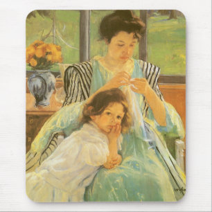 Mousepad Mãe jovem costurando por Mary Cassatt, Arte Vinta