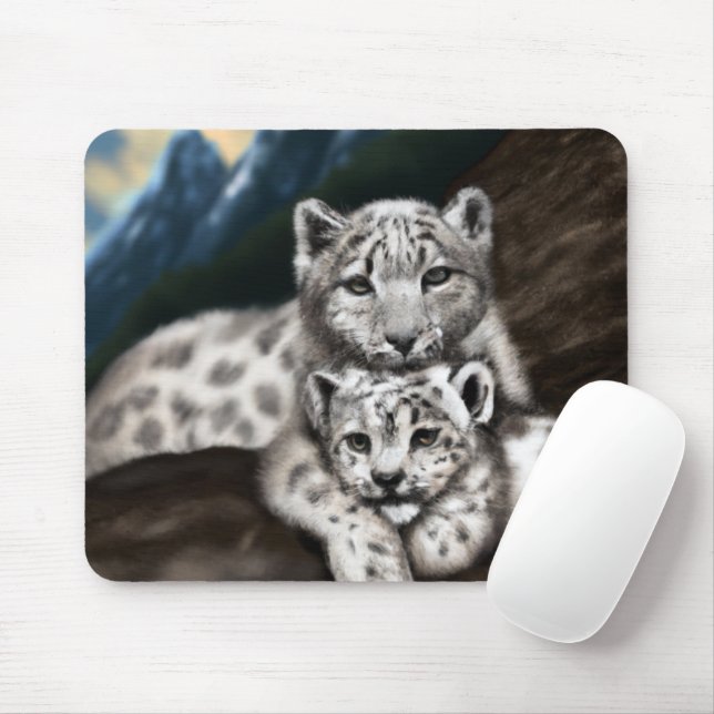 Mousepad Mãe-Leopardo-da-Neve e Cubo nas Montanhas (Com mouse)