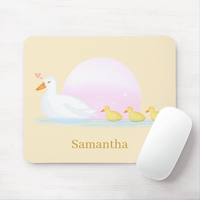 Mousepad Mãe Pata Nadando Com Sua Família  (Com mouse)