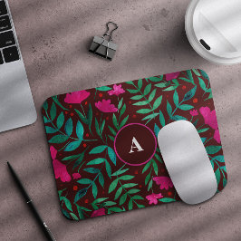 Mousepad Magenta mágica do jardim branco e monograma verde