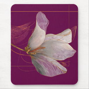 Mousepad Magnólia Branca Linha Dourada Magenta