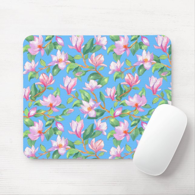 Mousepad Magnólia florescente em azul-céu (Com mouse)