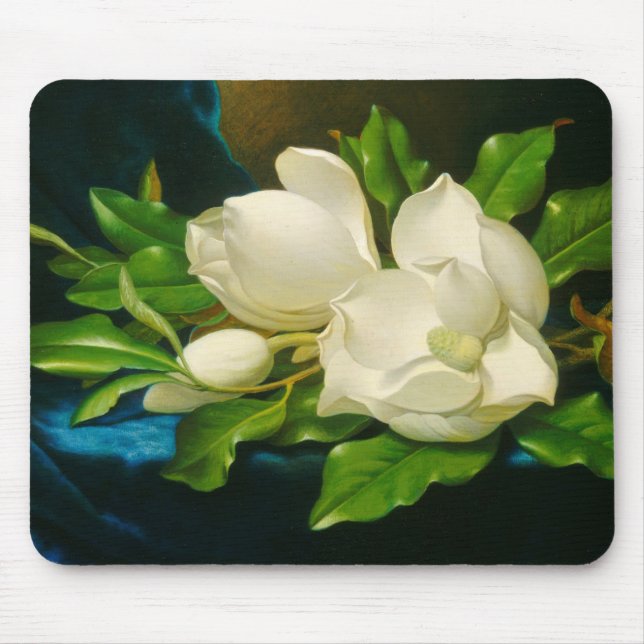 Mousepad Magnolias gigantes em um pano veludo azul (Heade) (Frente)