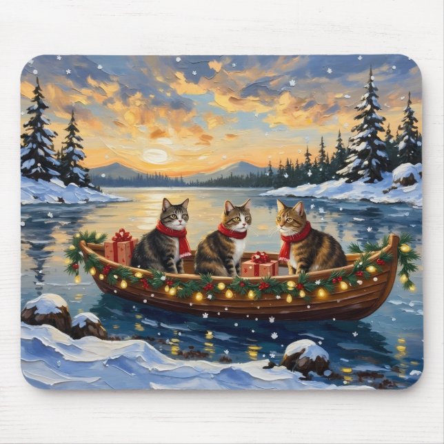 Mousepad Maine Coon Cat Christmas Boat Holiday (Frente)