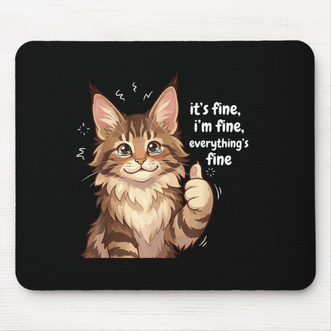 Mousepad Maine Coon Cat Meme It's Fine I'm Fine Everything' (Frente)