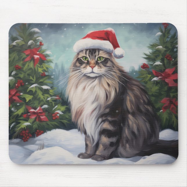 Mousepad Maine Coon Cat no Natal da Neve (Frente)
