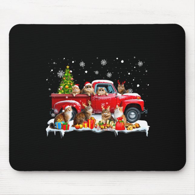 Mousepad Maine Coon Cat Red Truck Christmas Tree Santa Ugly (Frente)