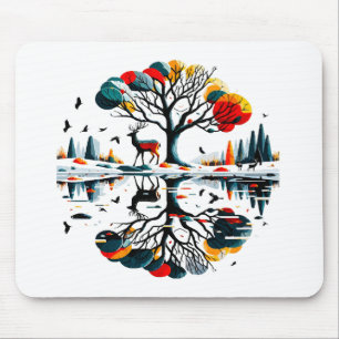 Mousepad Majestoso cervo na floresta de inverno nevada