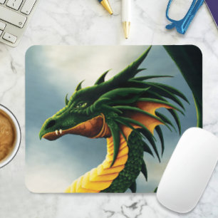 Mousepad Majestoso Dragão Verde Esmeralda Fantasia