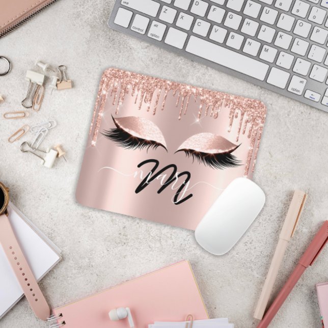 Mousepad Makeup Artist Name Monograma Rosa Lashes Extension (Makeup Artist Name Monogram Rose Lashes Extension Mouse Pad)