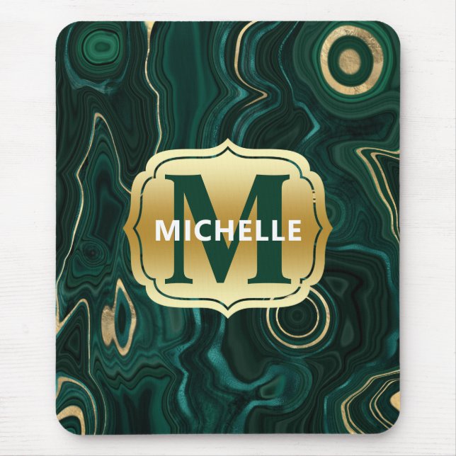Mousepad Malacite Verde Escuro e Veios de Estrato de Folha  (Frente)