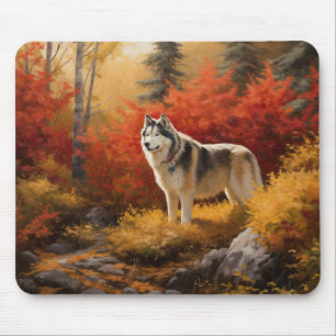 Mousepad Malamute do Alasca nas Folhas do outono inspira-se