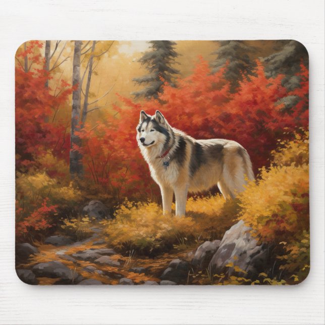 Mousepad Malamute do Alasca nas Folhas do outono inspira-se (Frente)