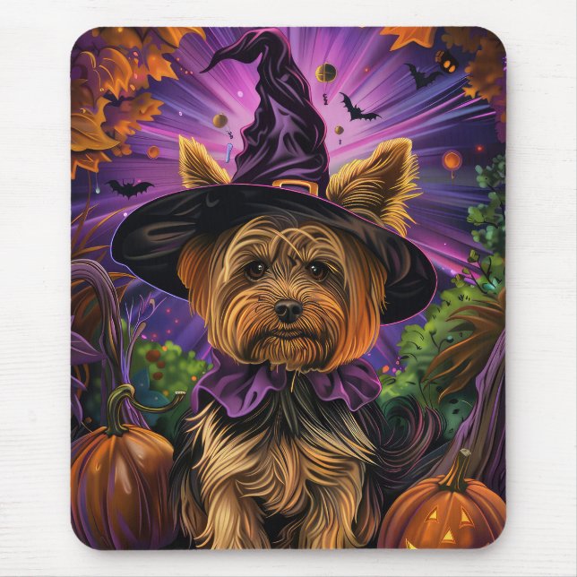 Mousepad Malandro Yorkipoo, Bruxa de Halloween E Abóbora (Frente)