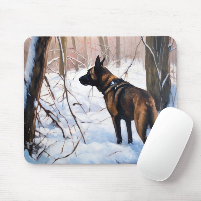 Mousepad Malinois Belga Deixar Neve Natal (Com mouse)
