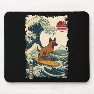 Mousepad Malinois Belga Surfando a Onda Kanagawa Japonesa M