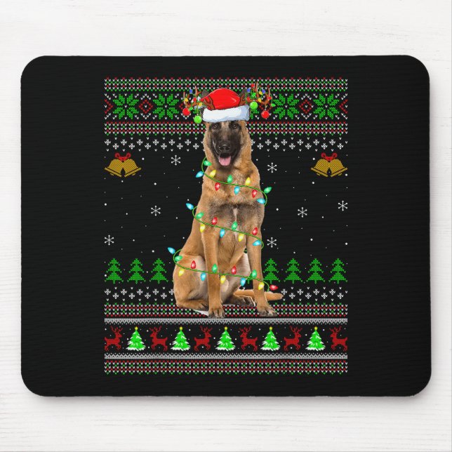 Mousepad Malinois Dog Ugly Christmas Sweaters Holiday Santa (Frente)