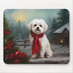Mousepad Maltês Cão no Natal da Neve