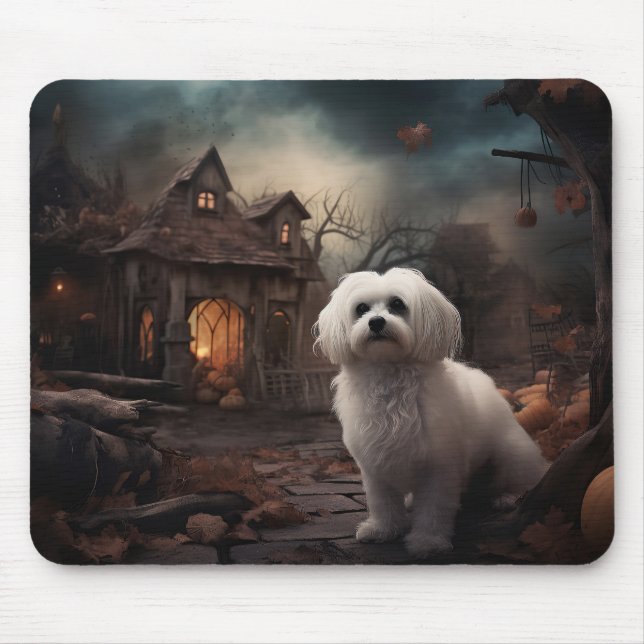Mousepad Maltês de Halloween Assustador (Frente)