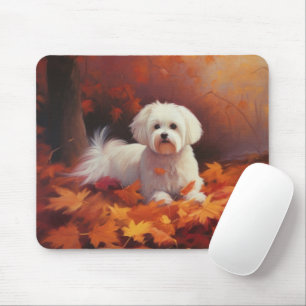 Mousepad Maltês nas Folhas do outono caem inspiração