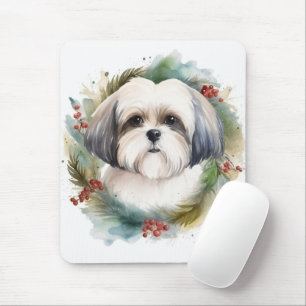 Mousepad Malti Tzu Christmas Wreath Festivo Pup
