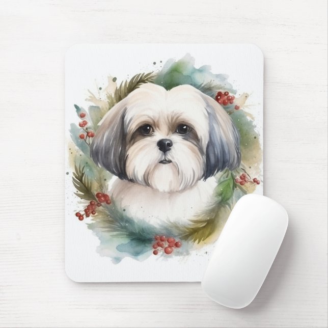 Mousepad Malti Tzu Christmas Wreath Festivo Pup (Com mouse)
