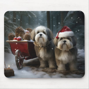 Mousepad Malti tzu Snowy Sleigh Decoração de Natal